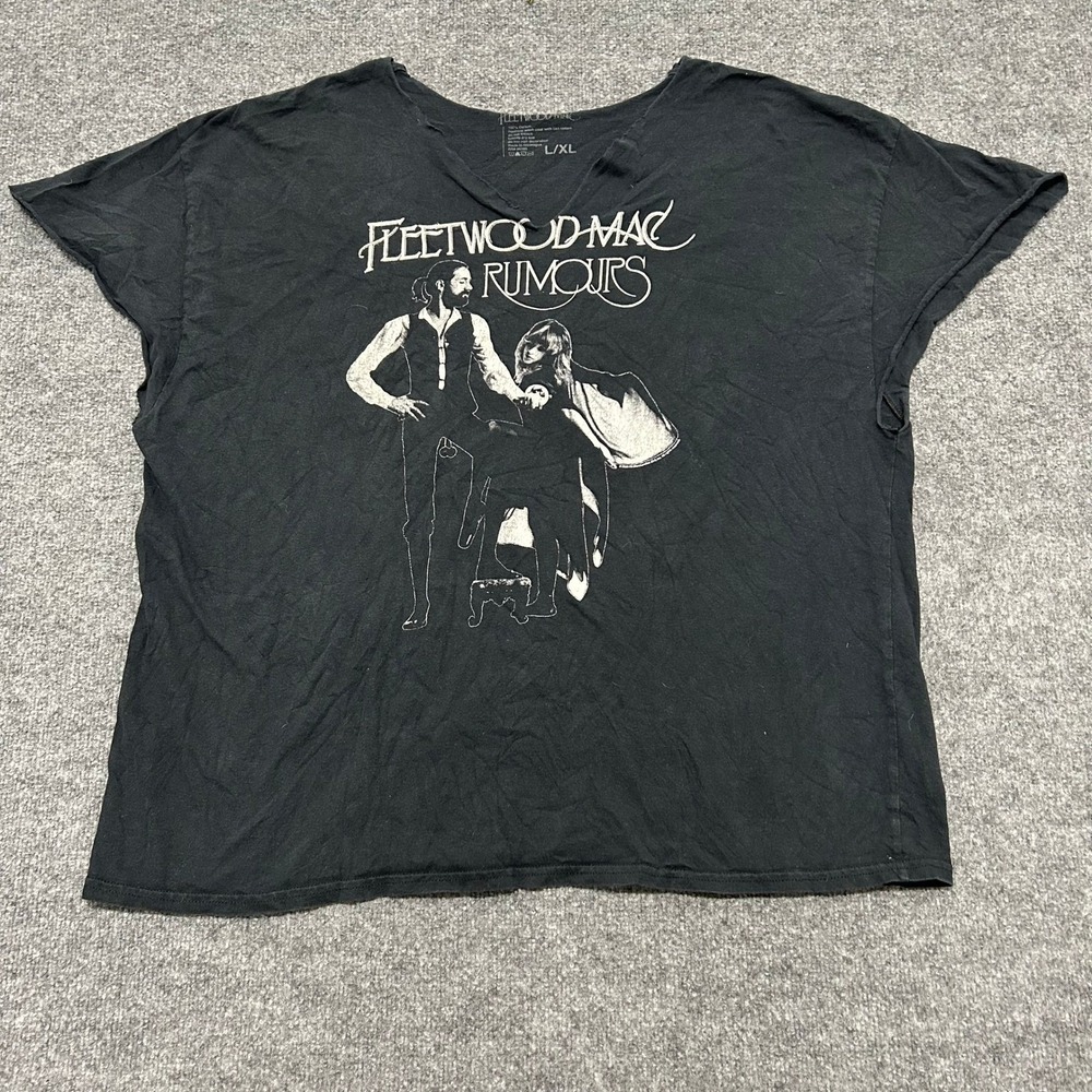 Fleetwood Mac T-Shirt Womens Size L/XL Black Rumours Graphic Cotton Band Tee